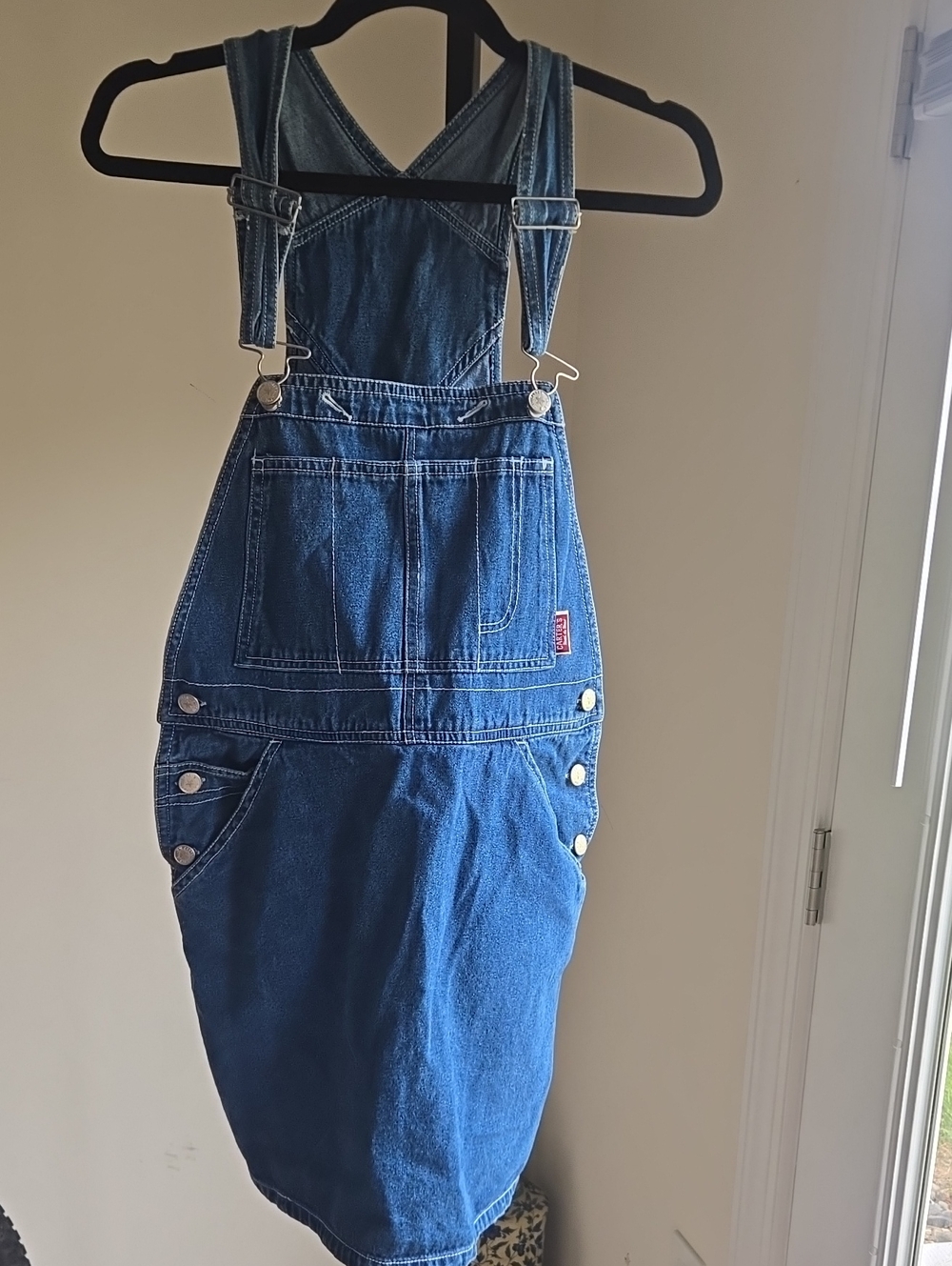 Vintage Women's Blue Denim Overall Dress Size:Small